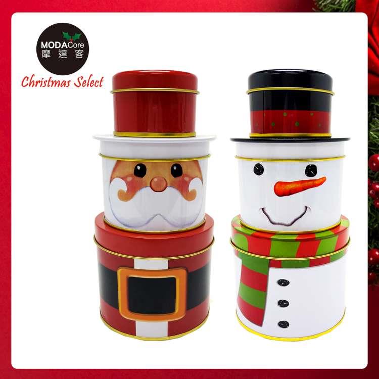摩達客耶誕－聖誕老公公＆雪人創意三層糖果罐擺飾兩入組－交換禮物