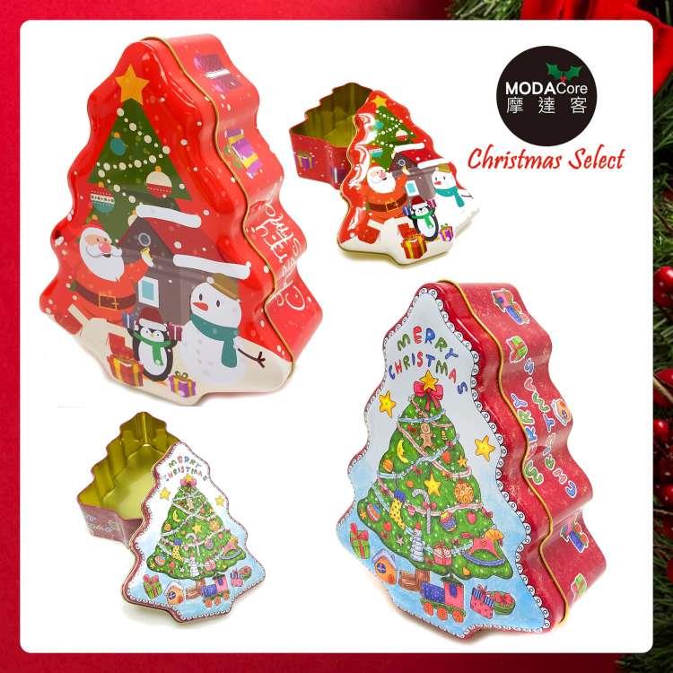 摩達客耶誕－紅+白面聖誕樹造型糖果罐兩入對組擺飾－交換禮物