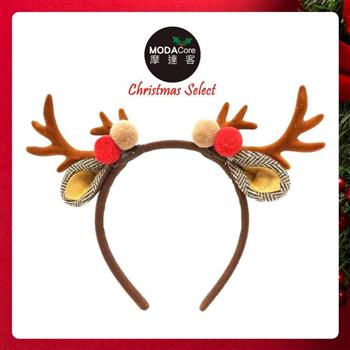 摩達客耶誕派對－雙小鹿角雙色球耳朵髮箍－咖啡色系【金石堂、博客來熱銷】