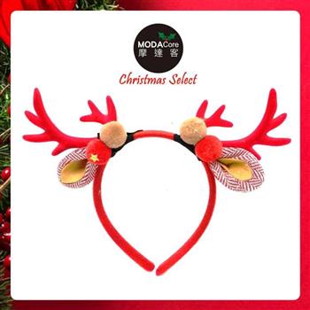 摩達客耶誕派對－雙小鹿角雙色球耳朵髮箍－紅色系【金石堂、博客來熱銷】