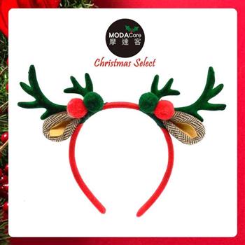 摩達客耶誕派對－雙小鹿角雙色球耳朵髮箍－綠色系【金石堂、博客來熱銷】