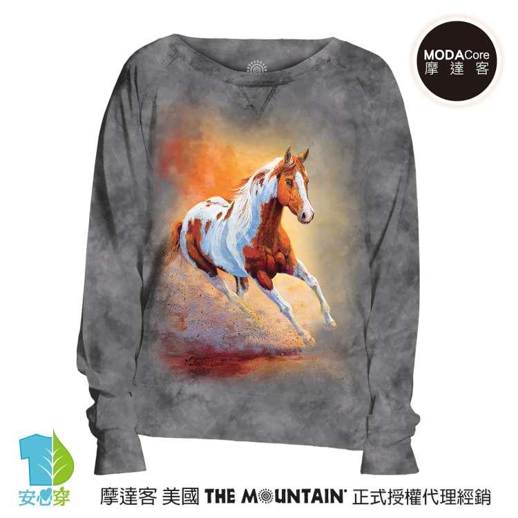 摩達客 預購 美國進口The Mountain 日落馳騁馬 女版船型領休閒長袖T恤