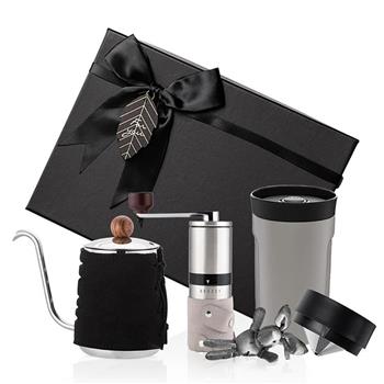 【PO:Selected】丹麥手沖咖啡三件禮盒組(咖啡壺-黑/隨行保溫咖啡杯-灰/咖啡磨2.0)【金石堂、博客來熱銷】