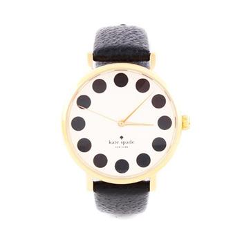 Kate Spade 圓點簡約造型時尚皮革錶帶女用腕錶－黑米 （無盒裝）【金石堂、博客來熱銷】