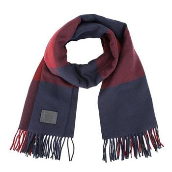 COACH 三色大格紋羊毛流蘇圍巾－紅藍【金石堂、博客來熱銷】