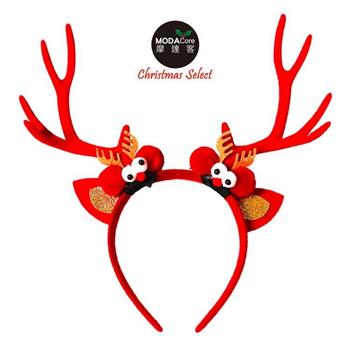 摩達客耶誕派對－立體紅色大鹿角眼球聖誕髮箍【金石堂、博客來熱銷】