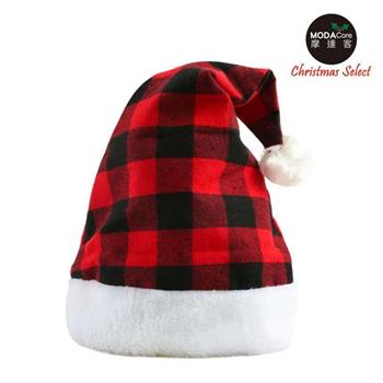摩達客耶誕派對－紅黑格紋毛邊聖誕帽【金石堂、博客來熱銷】