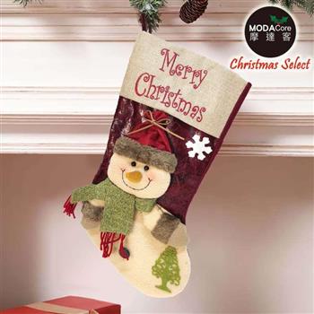 摩達客耶誕-立體絨毛綠圍巾微笑雪人聖誕襪【金石堂、博客來熱銷】