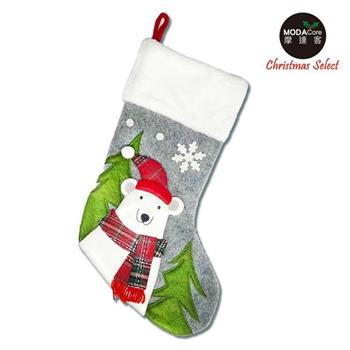 摩達客耶誕－質感圍巾白熊灰色聖誕襪【金石堂、博客來熱銷】