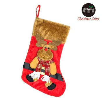 摩達客耶誕－棕毛麋鹿紅帽聖誕襪【金石堂、博客來熱銷】