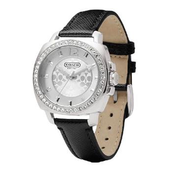 COACH 晶鑽皮革錶帶腕錶－黑【金石堂、博客來熱銷】