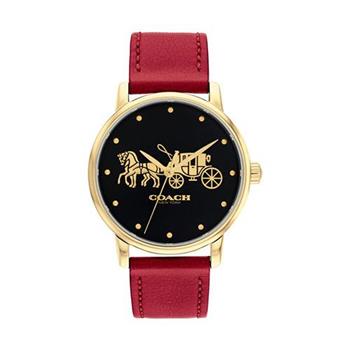 COACH 馬車LOGO皮革錶帶腕錶－紅【金石堂、博客來熱銷】
