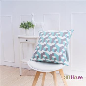 IN－HOUSE－簡約系列抱枕－3D幾何藍（50x50cm）【金石堂、博客來熱銷】