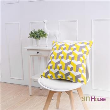 IN－HOUSE－簡約系列抱枕－3D幾何黃（50x50cm）【金石堂、博客來熱銷】
