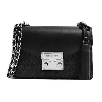 MICHAEL KORS 拼接皮革斜背包－黑