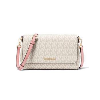 MICHAEL KORS 滿版LOGO皮革斜背包－白粉