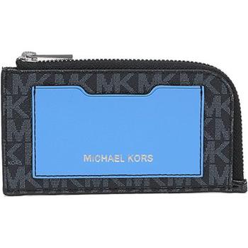 MICHAEL KORS 滿版LOGO－L型拉鍊零錢包－黑藍【金石堂、博客來熱銷】