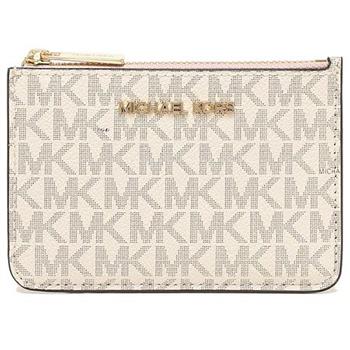 MICHAEL KORS 滿版LOGO鎖圈拉鍊零錢包－香草白