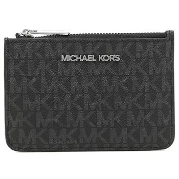 MICHAEL KORS 滿版LOGO鎖圈拉鍊零錢包－黑灰【金石堂、博客來熱銷】