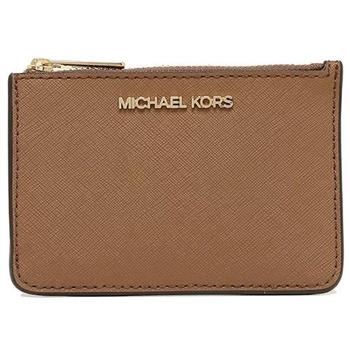 MICHAEL KORS 素面皮革鎖圈拉鍊零錢包－焦糖