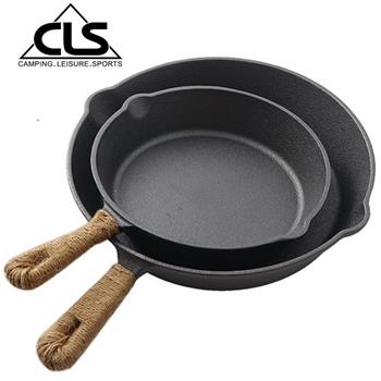 【韓國CLS】鑄鐵平底鍋贈隔熱編織繩（超值20＋26cm）/鑄鐵鍋/鑄鐵盤/鑄鐵烤盤/牛排盤/荷蘭鍋/露營/野餐/野炊