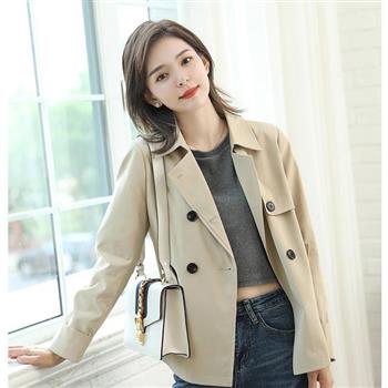 BJ COLLECTION 日系純色英式翻領雙排釦風衣外套BJC10011卡其色