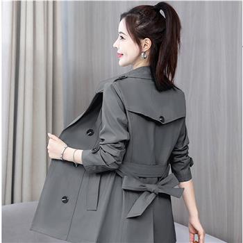 BJ COLLECTION 日系雙排扣翻領收腰綁帶風衣大衣BJC10012灰色