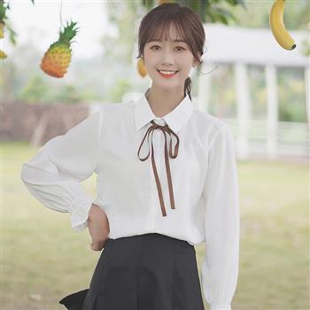 【BJ COLLECTION】日系清新領綁帶喇叭袖襯衫 BJC30063 白色