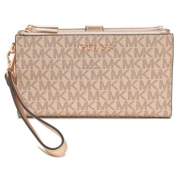 MICHAEL KORS 防刮PVC皮革拉鍊長夾－玫瑰金