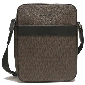 MICHAEL KORS 滿版LOGO皮革斜背包－咖啡