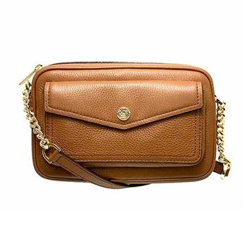 MICHAEL KORS 皮革拉鍊斜背包－焦糖