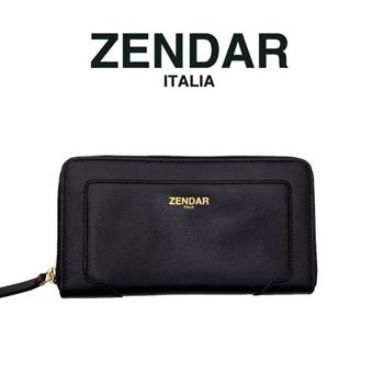 【ZENDAR】義大利精品 頂級NAPPA小牛皮拉鍊長夾 奧羅拉系列 （黑色）【金石堂、博客來熱銷】