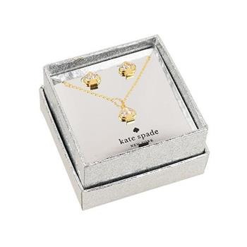Kate Spade 金色桃心晶鑽耳飾＋墜鍊2件組