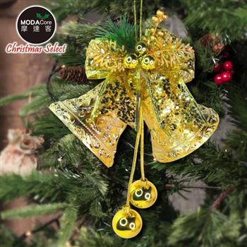 摩達客－聖誕4吋裝飾金色雙花鐘雙球吊飾－雙金系【金石堂、博客來熱銷】