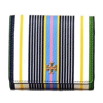 TORY BURCH 撞色皮革短夾－色彩條紋