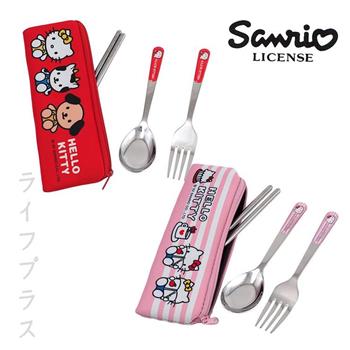 Hello Kitty－三件式304不鏽鋼餐具組－紅色/粉紅色X2組【金石堂、博客來熱銷】