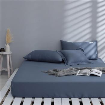GOLDEN－TIME－霧霾藍－300織紗100%純淨天絲三件式枕套床包組（雙人）【金石堂、博客來熱銷】