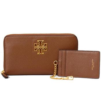 TORY BURCH 雙T－LOGO皮格拉鍊長夾－附卡套－焦糖