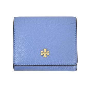 TORY BURCH 撞色皮革三折短夾－天空藍
