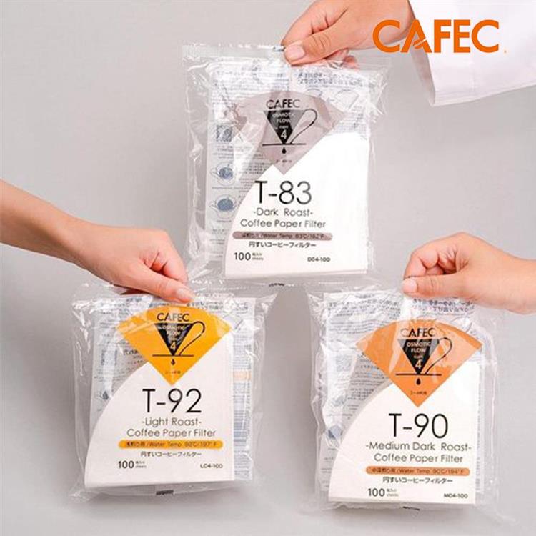 【CAFEC】三洋日本製專用白色錐形咖啡濾紙（1~2人份）100張－T83深焙豆 DC1－100W/T90中深焙豆MC1－100W/T92淺焙豆 LC1－100W - 深焙豆