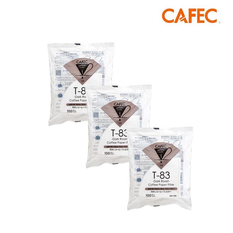 【CAFEC】三洋日本製專用白色錐形咖啡濾紙（1~2人份）100張－T83深焙豆 DC1－100W/T90中深焙豆MC1－100W/T92淺焙豆 LC1－100W 【3入組】 - 中深焙豆-3入
