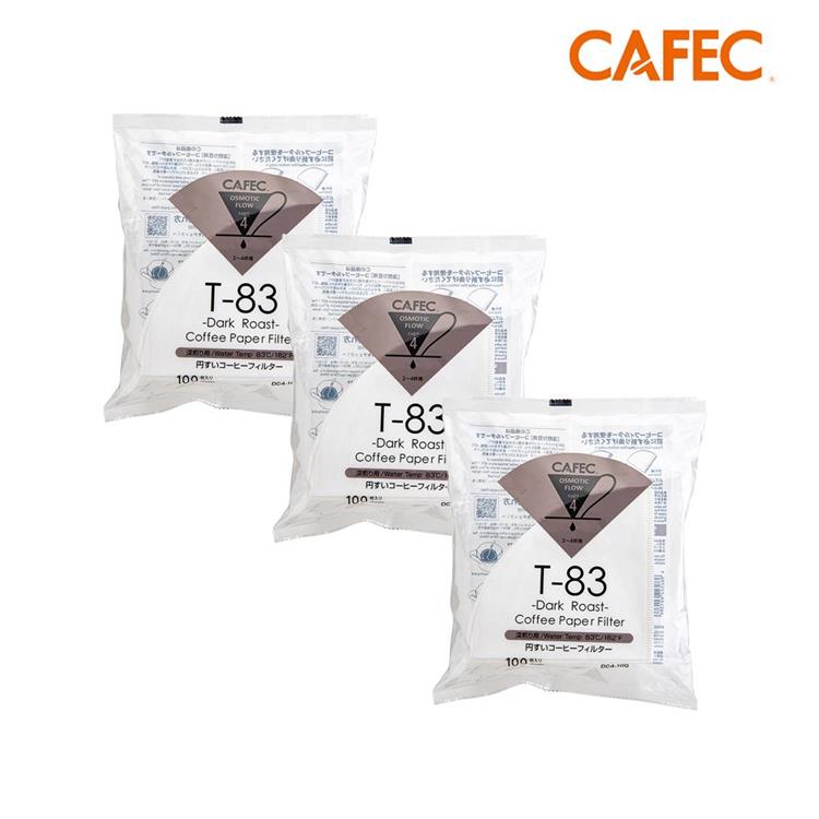 【CAFEC】三洋日本製專用白色錐形咖啡濾紙（2－4人份）100張 T83深焙豆 DC4－100W/T90中深焙豆 MC4－100W /T92淺焙豆 LC4－100W【3入組】 - 中深焙豆-3入