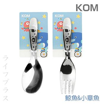 【一品川流】316不鏽鋼兒童平底匙－鯨魚&小章魚x3入＋兒童叉x3入