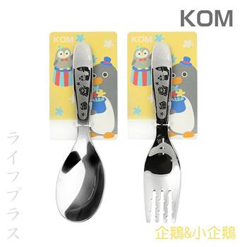 【一品川流】316不鏽鋼兒童平底匙－企鵝&小企鵝x3入＋兒童叉x3入