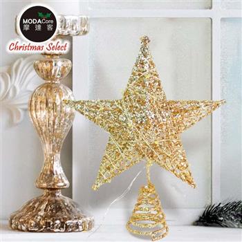 摩達客15cm鐵網立體樹頂星含銅線燈 (電池＋USB兩用充電)/金色(暖白光) 銀色(暖白光)