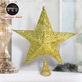 25cm鐵網立體樹頂星含銅線燈  (電池＋USB) 金色(暖白光) 金色(彩光)