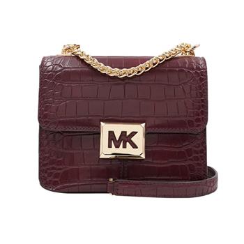 MICHAEL KORS 鱷魚紋皮革方包－酒紅色