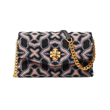 TORY BURCH 印花織布斜背包－黑底粉彩