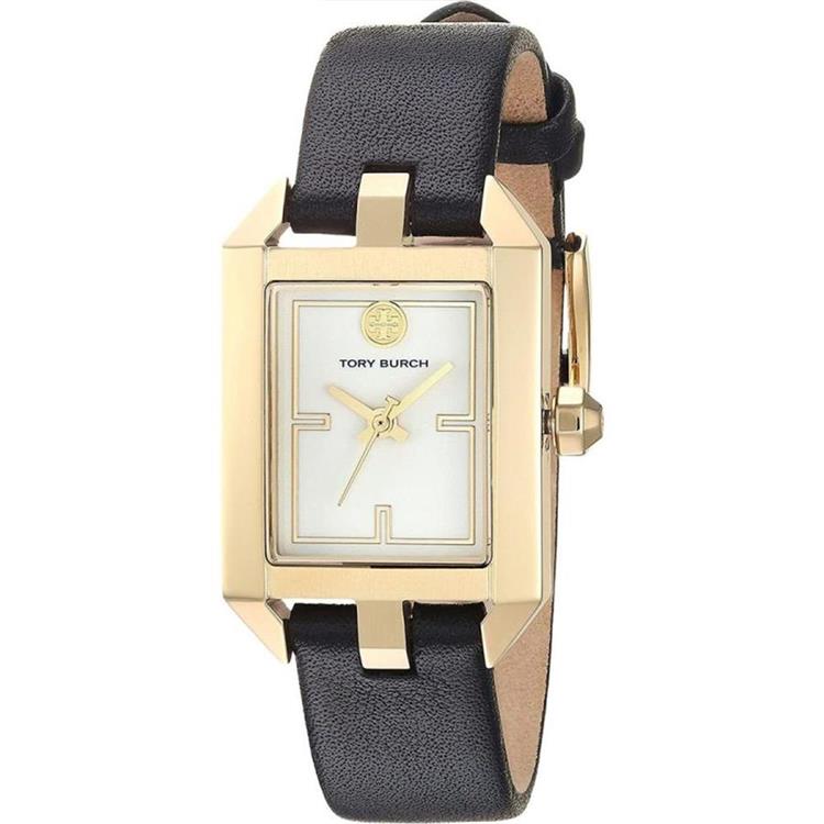 TORY BURCH 時尚皮革腕錶－黑