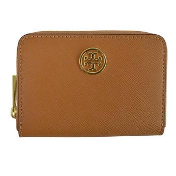 TORY BURCH 素面皮革零錢包－駝